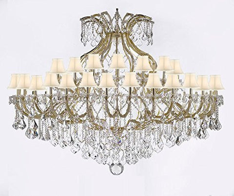 Maria Theresa Crystal Chandelier With Shade H 48" W 72" Trimmed With Spectratm Crystal - Reliable Crystal Quality By Swarovski - Cjd-Sc/Whiteshade/B62/Cg/2181/72/Sw