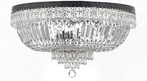 French Empire Crystal Semi Flush Basket Chandelier Chandeliers Lighting With Dark Antique Finish H18" X W24" - F93-B8/FLUSH/CB/870/9