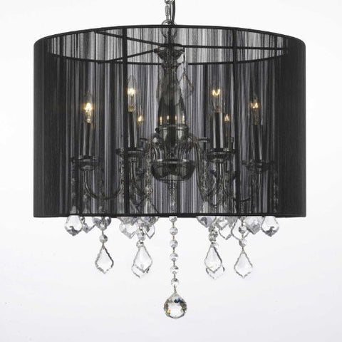 Crystal Chandelier With Large Black Shade H19.5" X W18.5" - J10-1124/6