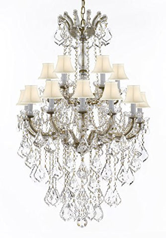 Maria Theresa Crystal Chandelier Chandeliers Lighting With White Shades H 50" X W 30" - Great For Dining Room Entryway Or Living Room - A83-B13/Whiteshades/152/18
