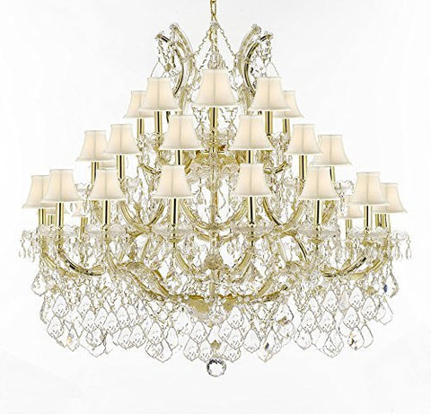 Maria Theresa Crystal Chandelier Lighting With White Shades H 39" W 44" - Perfect For An Entryway Or Foyer - Cjd-B62/Cg/Sc/Whiteshades/2181/44