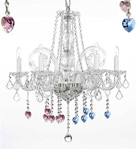 Crystal Chandelier Chandeliers Lighting With Blue And Pink Crystal Hearts H25" X W24" - G46-B85/B21/385/5