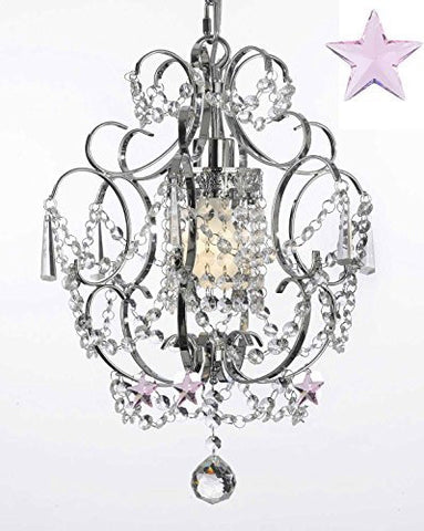 Chrome Crystal Chandelier Lighting With Pink Crystal Stars H 15" W 11.5" - J10-B38/26019/1