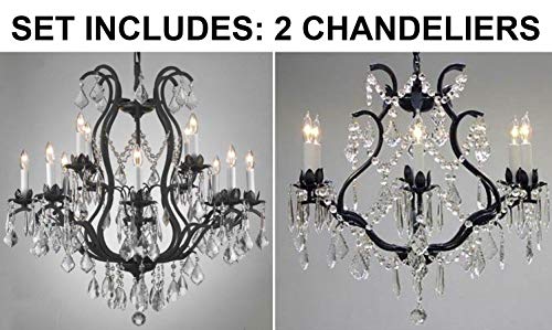 Set of 2-1 Wrought Iron Crystal Chandelier Lighting Chandeliers H30 x W28 and 1 Wrought Iron Cyrstal Chandelier Lighting H 19" W 20" - Great for Bedroom, Kitchen, Dining Room, Living Room, and More! - 1EA 3034/8+4 + 1EA 3530/6