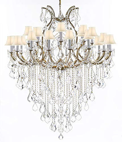 Swarovski Crystal Trimmed Chandelier Lighting Chandeliers H59" X W46" Great for The Foyer, Entry Way, Living Room, Family Room and More! w/White Shades - A83-B12/WHITESHADES/2MT/24+1SW