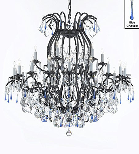 Wrought Iron Crystal Chandelier Lighting Chandeliers Dressed With Blue Crystals Perfect For An Entryway Or Foyer H46" X W46" - A83-B54/3034/18+6