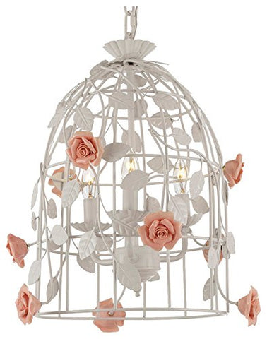 Wrought Iron Floral 'Bird Cage' Flower Chandelier Pendant W 14" X H 17" - J10-2203/3