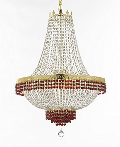 French Empire Crystal Chandelier Chandeliers Lighting Trimmed With Ruby Red Crystal Good For Dining Room Foyer Entryway Family Room And More H30" X W24" - F93-B75/Cg/870/9