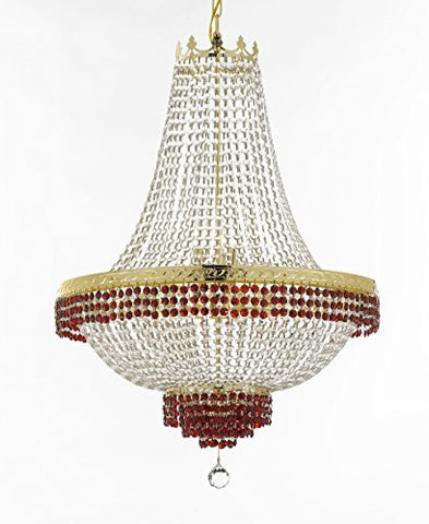 French Empire Crystal Chandelier Chandeliers Lighting Trimmed With Ruby Red Crystal Good For Dining Room Foyer Entryway Family Room And More H30" X W24" - F93-B75/Cg/870/9