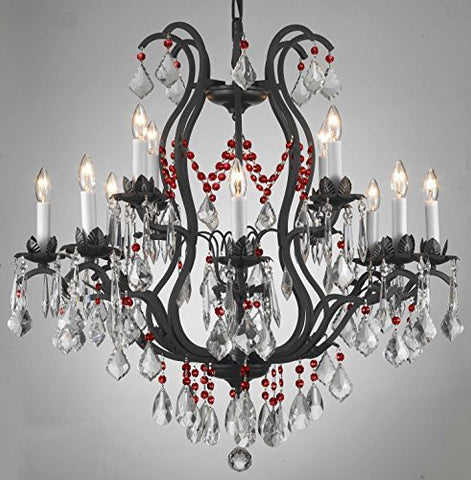Wrought Iron Crystal Chandelier Lighting Chandeliers H30" X W28" - Dressed With Ruby Red Crystals - F83-B75/3034/8+4