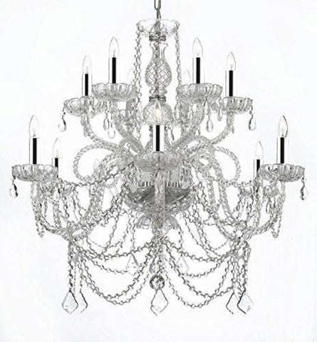 Swarovski Crystal Trimmed Chandelier w/Chrome Sleeves! MURANO VENETIAN STYLE ALL-CRYSTAL CHANDELIER! - A46-B43/SILVER/4/385/6+6 SW