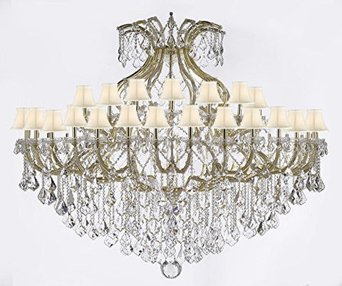 Maria Theresa Crystal Chandelier With Shade H 60" W 72" Trimmed With Spectratm Crystal - Reliable Crystal Quality By Swarovski - Cjd-Sc/Whiteshadecg/2181/72Sw