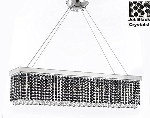 10 Light 40" Contemporary Crystal Chandelier Rectangular Chandeliers Lighting -Dressed With Jet Black Crystal - G902-B79/1120/10