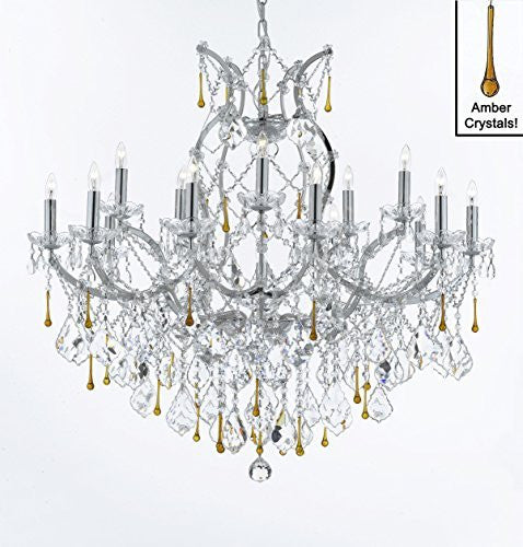 Maria Theresa Chandelier Lighting Crystal Chandeliers H38 "X W37" Chrome Finish Dressed With Amber Crystals Great For The Dining Room Living Room Family Room Entryway / Foyer - J10-Chrome/B55/26050/15+1
