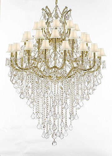 Maria Theresa Crystal Chandelier Lighting With White Shades H 60" W 44" - Perfect For An Entryway Or Foyer - Cjd-B12/Cg/Sc/Whiteshades/2181/44