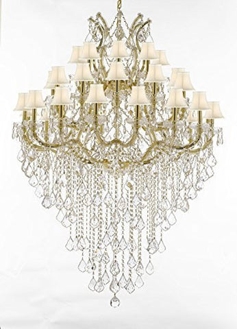 Maria Theresa Crystal Chandelier Lighting With White Shades H 60" W 44" - Perfect For An Entryway Or Foyer - Cjd-B12/Cg/Sc/Whiteshades/2181/44