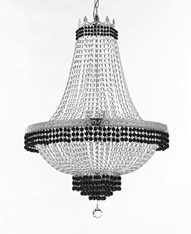 French Empire Crystal Chandelier Chandeliers Lighting Trimmed With Jet Black Crystal Good For Dining Room Foyer Entryway Family Room And More H30" X W24" - F93-B79/Cs/870/9