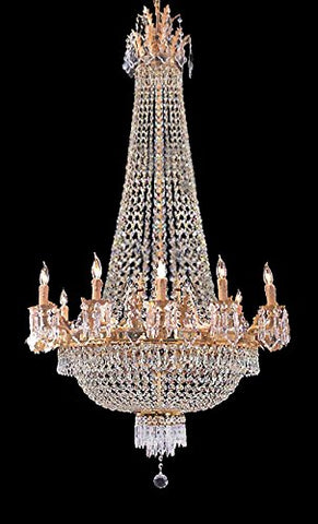 French Empire Gold Crystal Chandelier Chandeliers Lighting W 25" H52" 12 Lights - Great for The Dining Room, Foyer, Entry Way, Living Room! - A93-C7/1280/8+4