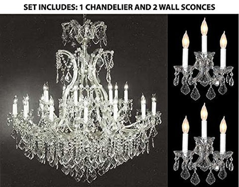 Set Of 3 - 1 Maria Theresa Empress Crystal (Tm) Chandelier Lighting H 52" W 46" And 2 Maria Theresa Wall Sconce Crystal Lighting H14" x W11.5" - 1Ea-Cs/52/2Mt/24+1 + 2Ea-Cs/2813/3