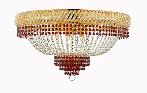 Flush French Empire Crystal Chandelier Lighting Trimmed With Ruby Red Crystal Good For Dining Room Foyer Entryway Family Room And More H18" X W27" - F93-B74/Cg/Flush/448/12