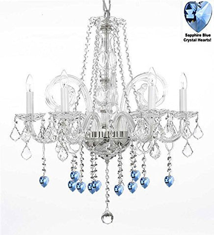 Crystal Chandelier Chandeliers Lighting With Blue Crystal Hearts H25" X W24" - G46-B85/385/5