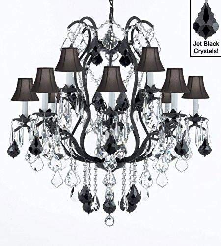 Wrought Iron Crystal Chandelier Lighting Chandeliers H36" W36" with Black Shades! - A83-SC/BLACKSHADE/B20/3034/10+5