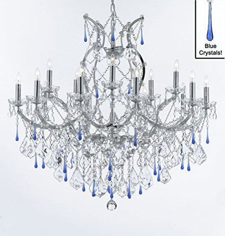Maria Theresa Chandelier Lighting Crystal Chandeliers H38 "X W37" Chrome Finish Dressed With Blue Crystals Great For The Dining Room Living Room Family Room Entryway / Foyer - J10-Chrome/B54/26050/15+1