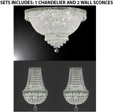 Set Of 3- 1 French Empire Crystal Semi Flush Basket Chandelier Chandeliers Lighting H18" X W24" And 2 Empire Cyrstal Wall Sconce Lighting W9.5" H18" D5" - 1Ea Flush/Cs/870/9+2Ea Cs/4/5/Wallsconce