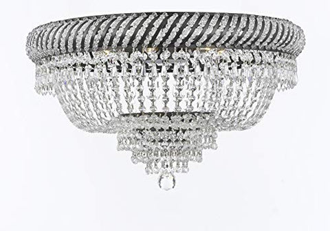 Swarovski Crystal Trimmed French Empire Flush Chandelier H16" X W23" with Dark Antique Finish! Good for Dining Room, Foyer, Entryway, Family Room and More! - F93-FLUSH/CB/448/9SW