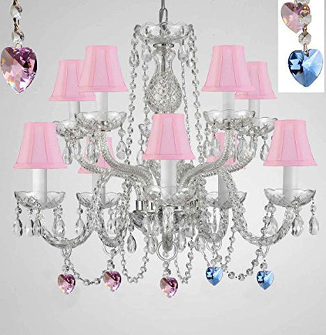 Empress Crystal (Tm) Chandelier Chandeliers Lighting With Blue And Pink Color Crystal W/Pink Shades - G46-B85/B21/Sc/1122/5+5-Pink Shades