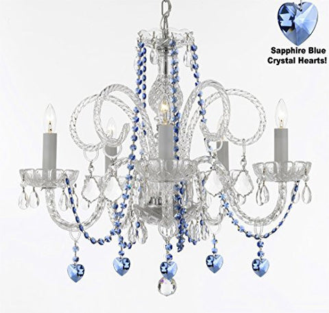 Authentic All Crystal Chandelier Chandeliers Lighting With Sapphire Blue Crystal Hearts Perfect For Living Room Dining Room Kitchen Kid'S Bedroom H25" W24" - A46-B85/B82/385/5