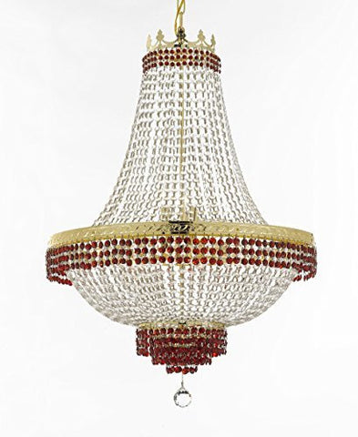 French Empire Crystal Chandelier Chandeliers Lighting Trimmed With Ruby Red Crystal Good For Dining Room Foyer Entryway Family Room And More H30" X W24" - F93-B74/Cg/870/9