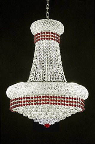 French Empire Crystal Chandelier Chandeliers Lighting Trimmed With Ruby Red Crystal Good For Dining Room Foyer Entryway Family Room And More H32" X W24" - A93-Silver/B74/542/15