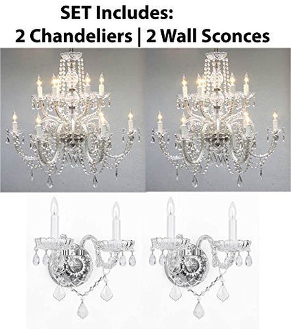 Four Piece Lighting Set - 2 Crystal Chandeliers H27" X W32" And 2 Wall Sconces - 2Ea 385/6+6 + 2Ea B12/2/386