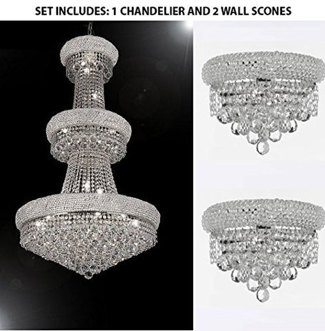 Set Of 3 - 1 French Empire Crystal Chandelier Chandeliers H50" X W30" And 2 Empire Empress Crystal (Tm) Wall Sconce Lighting W 12" H 6" - 1Ea-Cs/541/24+ 2Ea-C121-V1800W12C