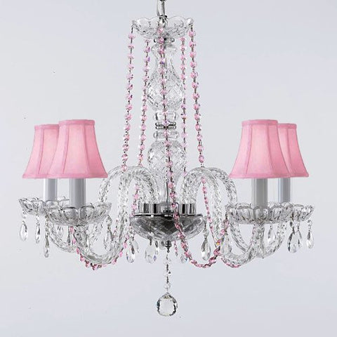 Crystal Chandelier Lighting With Pink Color Crystal And Shades - A46-Pinkb1/Pinkshades/384/5