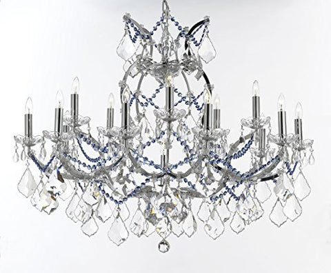 Maria Theresa Chandelier Lighting Crystal Chandeliers H28 "X W37" Chrome Finish Dressed With Sapphire Blue Crystals Great For The Dining Room Living Room Family Room Entryway / Foyer - J10-B62/B82/Chrome/26050/15+1