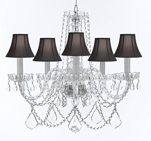 Murano Venetian Style Chandelier Crystal Lights Fixture Pendant Ceiling Lamp for Dining Room, Bedroom, Entryway , Living Room with Large, Luxe, Diamond Cut Crystals! H25" X W24" w/ Black Shades - A46-BLACKSHADES/B94/B89/384/5DC