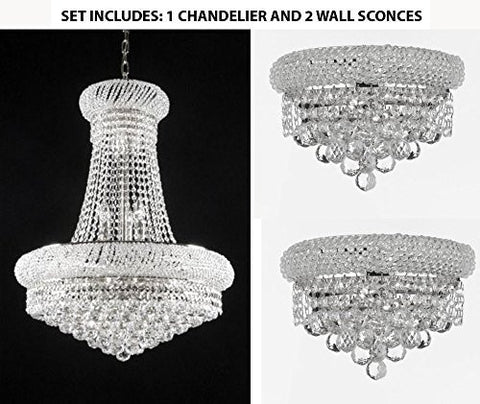 Set Of 3 - 1 French Empire Crystal Chandelier Chandeliers 24X32 And 2 Empire Empress Crystal (Tm) Wall Sconce Lighting W 12" H 6" - 1Ea-Cs/542/15+2Ea-C121-V1800W12C