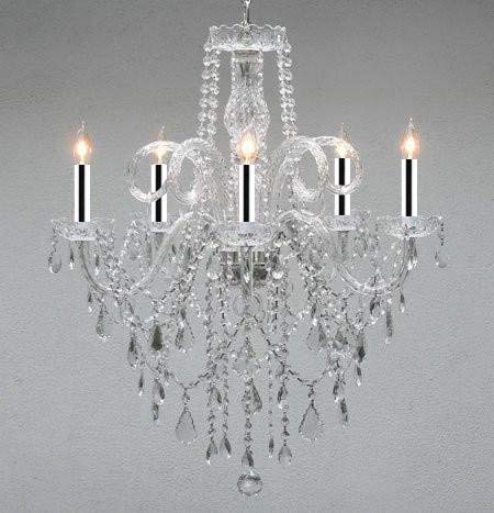 Swarovski Crystal Trimmed Chandelier! Authentic All Crystal Chandelier Chandeliers w/Chrome Sleeves H30" X W24" - GO-B43/A46-3/385/5 SW