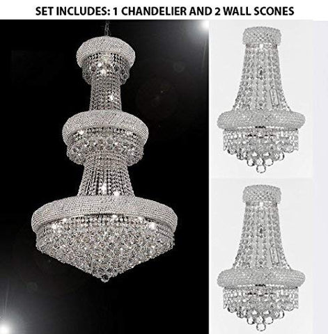 Set of 3-1 French Empire Crystal Chandelier Chandeliers H50" X W30" and 2 Empire Empress Crystal(tm) Wall Sconce Lighting W 12" H 17" - 1EA-CS/541/24+2EA-C121-1800W12SC