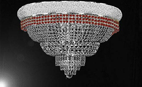 Flush French Empire Crystal Chandelier Chandeliers Moroccan Style Lighting Trimmed with Ruby Red Crystal! Good for Dining Room, Foyer, Entryway, Family Room and More! H16" X W30" - G93-FLUSH/B74/CS/448/21