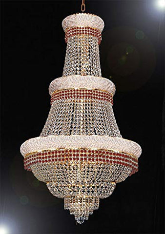 French Empire Crystal Chandelier Chandeliers Moroccan Style Lighting Trimmed with Ruby Red Crystal! Good for Dining Room, Foyer, Entryway, Family Room and More! H50" X W30" - G93-B74/CG/448/21