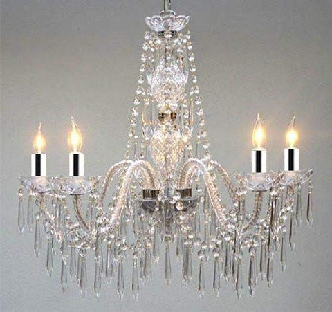 Murano Venetian Style All Crystal Chandelier w/Chrome Sleeves H25" x W24" - GO-B43/A46-U/384/5