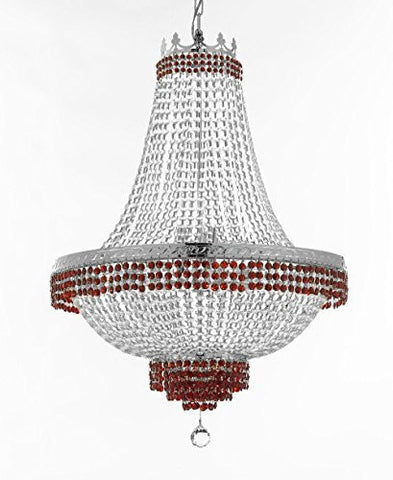 French Empire Crystal Chandelier Chandeliers Lighting Trimmed With Ruby Red Crystal Good For Dining Room Foyer Entryway Family Room And More H36" W30" - F93-B74/Cs/870/14