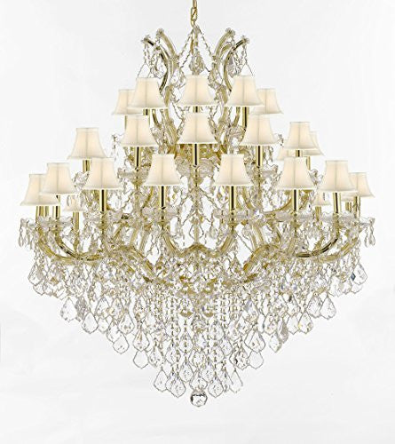 Maria Theresa Crystal Chandelier Lighting With White Shade H 44" W 44" - Perfect For An Entryway Or Foyer - Cjd-Cg/Sc/Whiteshades/2181/44