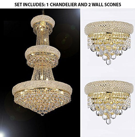 Set Of 3 - 1 French Empire Crystal Chandelier Chandeliers H50" X W30" And 2 Empire Empress Crystal (Tm) Wall Sconce Lighting W 12" H 6" - 1Ea-541/24 + 2Ea-C121-V1800W12G