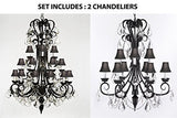 Set Of 2 - 1-Wrought Iron Chandelier With Black Shades And Entryway Wrought Iron (Tm) Chandelier With Black ShadesTrimmed With Spectra (Tm) Crystal - Reliable Crystal Quality By Swarovski - 1Ea-B12/724/24Sw+1Ea-B12/724/6+3Sw-Blksh