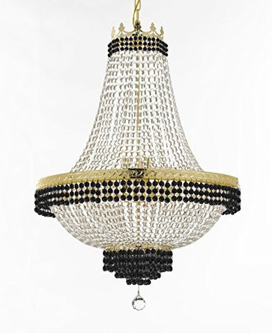 French Empire Crystal Chandelier Chandeliers Lighting Trimmed With Jet Black Crystal Good For Dining Room Foyer Entryway Family Room And More H30" X W24" - F93-B79/Cg/870/9
