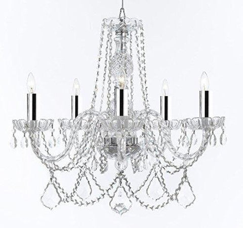 Murano Venetian Style Chandelier Crystal Lighting Fixture Pendant Ceiling Lamp for Dining Room, Bedroom, Living Room with Large, Luxe, Diamond Cut Crystals w/Chrome Sleeves! H25" X W24" - A46-B43/B94/B89/384/5DC